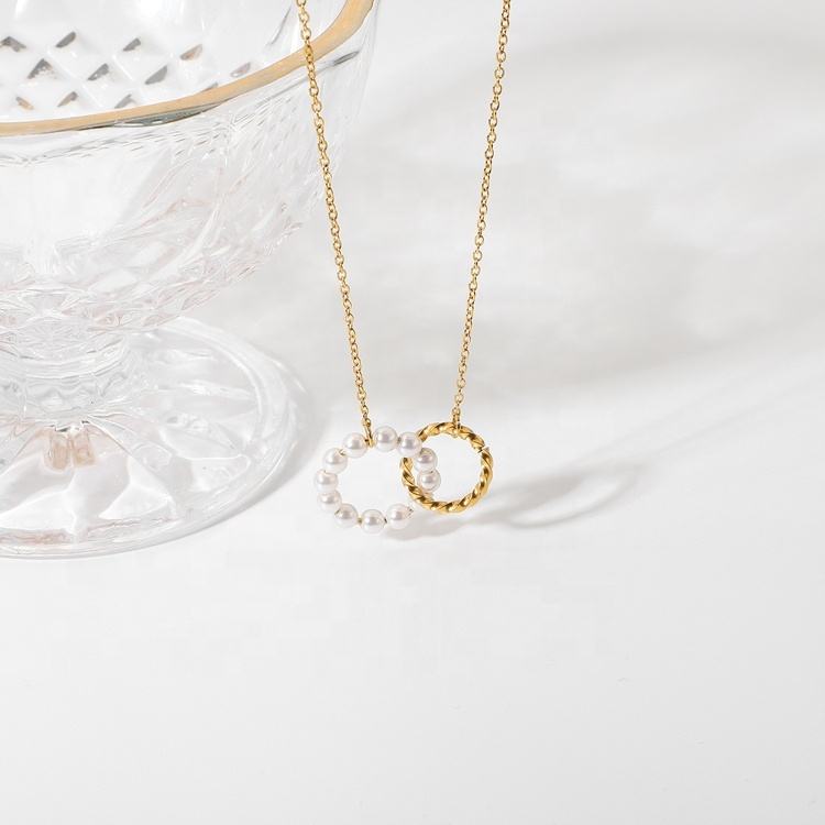 modern necklace with pearl circle ring
