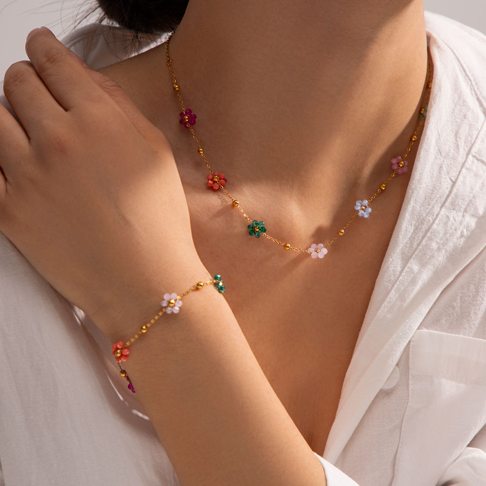 blossom dreams schmuckset blumenkette blumenarmband gold