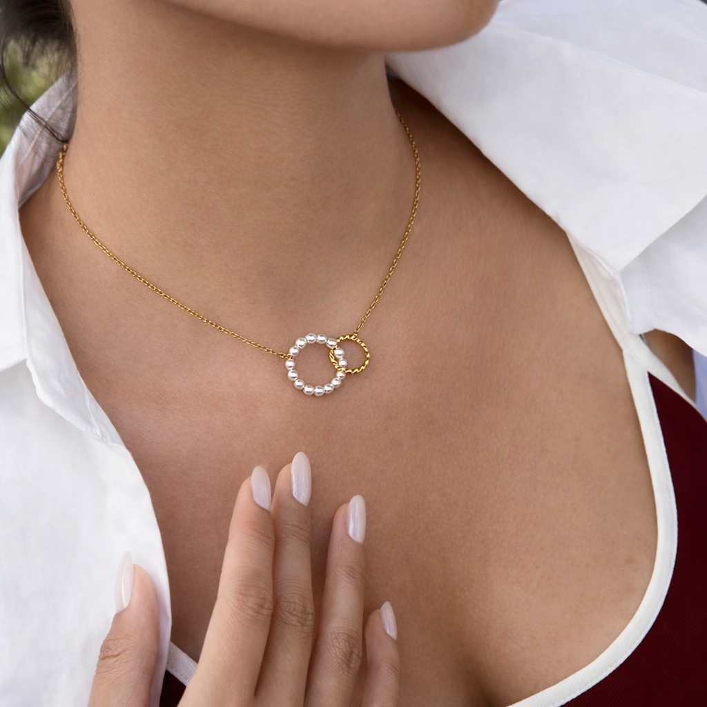 goldene kette perlenkreis ring anhänger