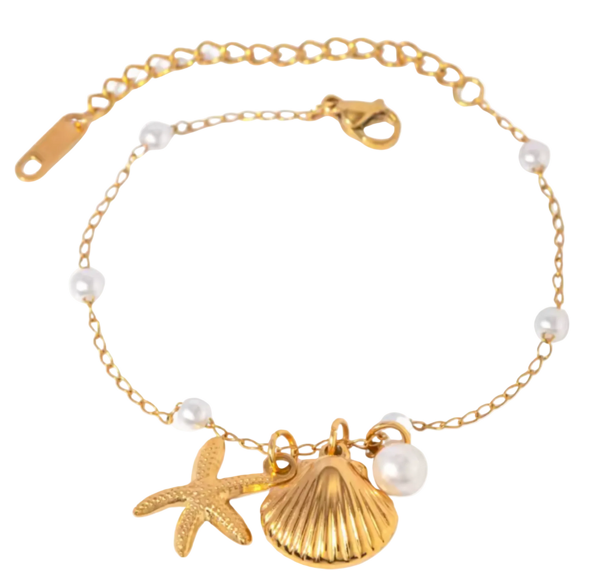 ocean pearl armband gold edelstahl muschel seestern wasserfest