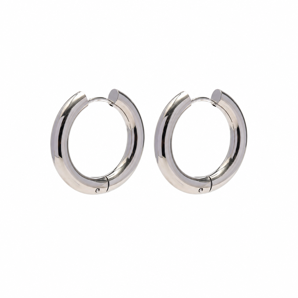 structured silver hoops edelstahl creolen wasserfest minimalistisch