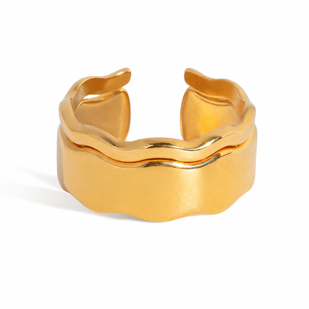 wave ring set gold edelstahl wellenförmig verstellbar
