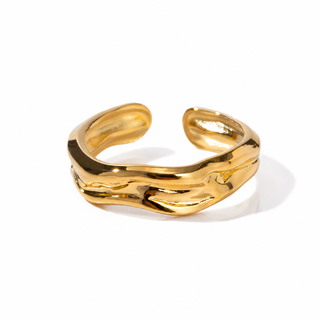 wave texture ring gold edelstahl verstellbar organisch struktur