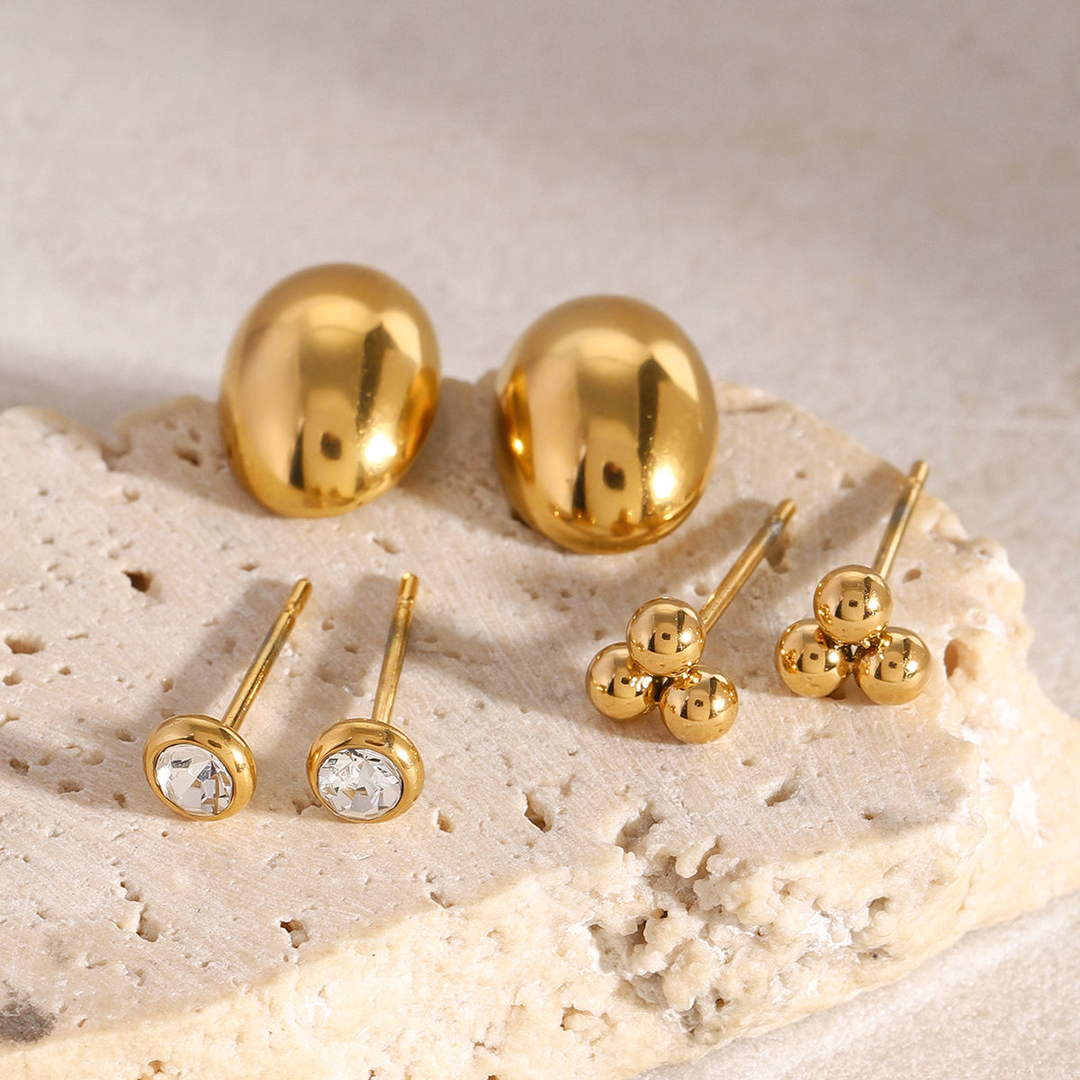 oval ball crystal earring set gold edelstahl