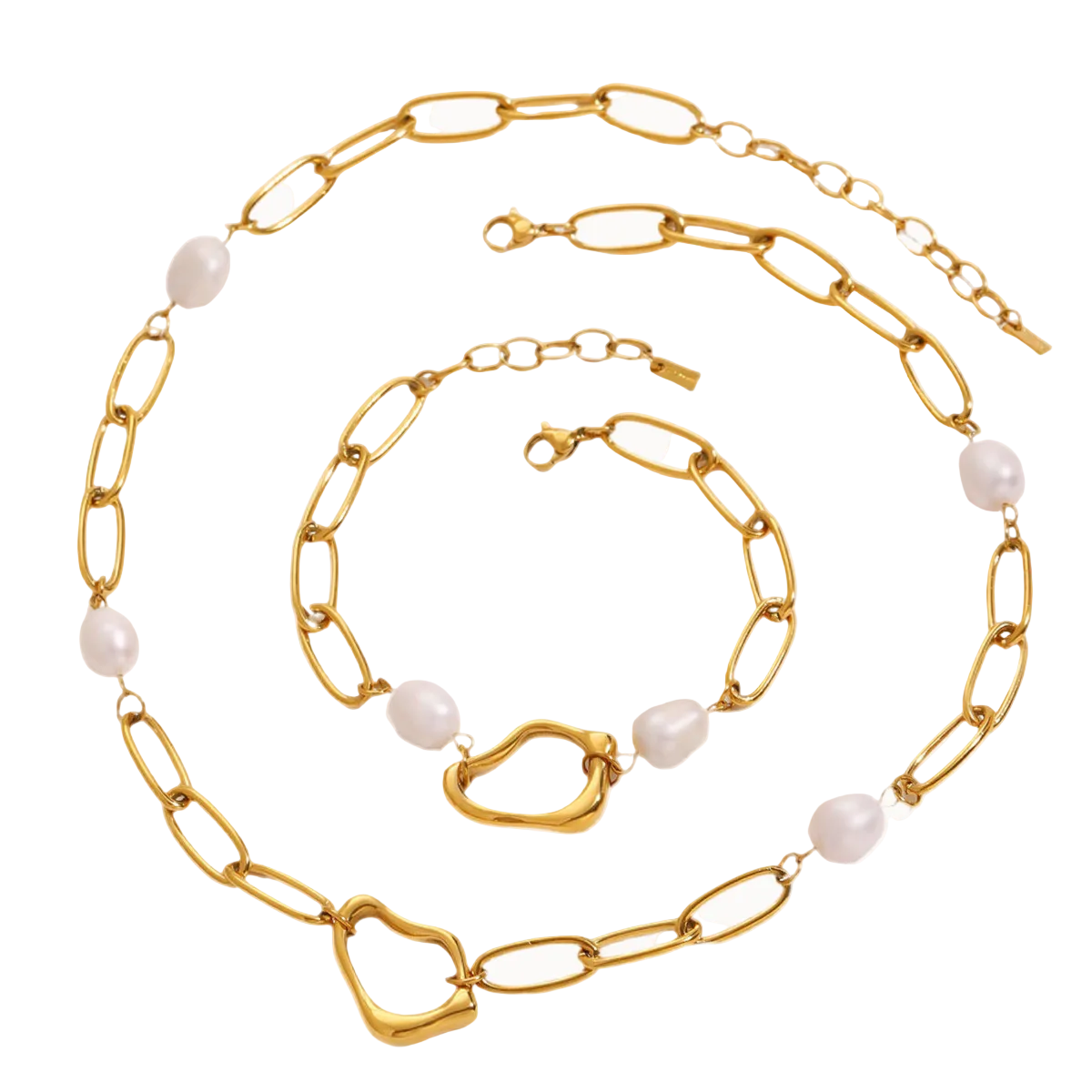 modern chain pearl set gold edelstahl kette armband