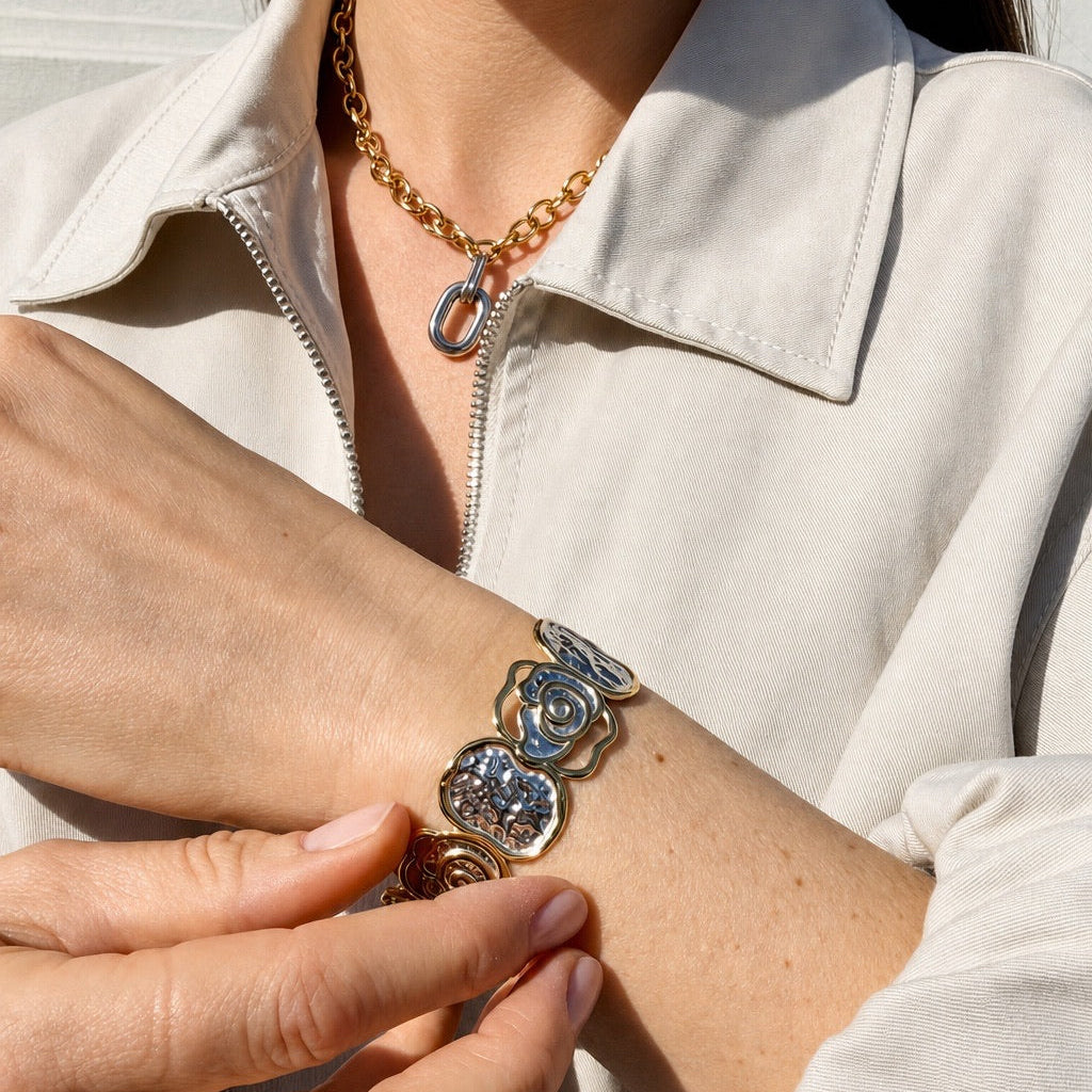 Chunky Organic Two Tone Bangle