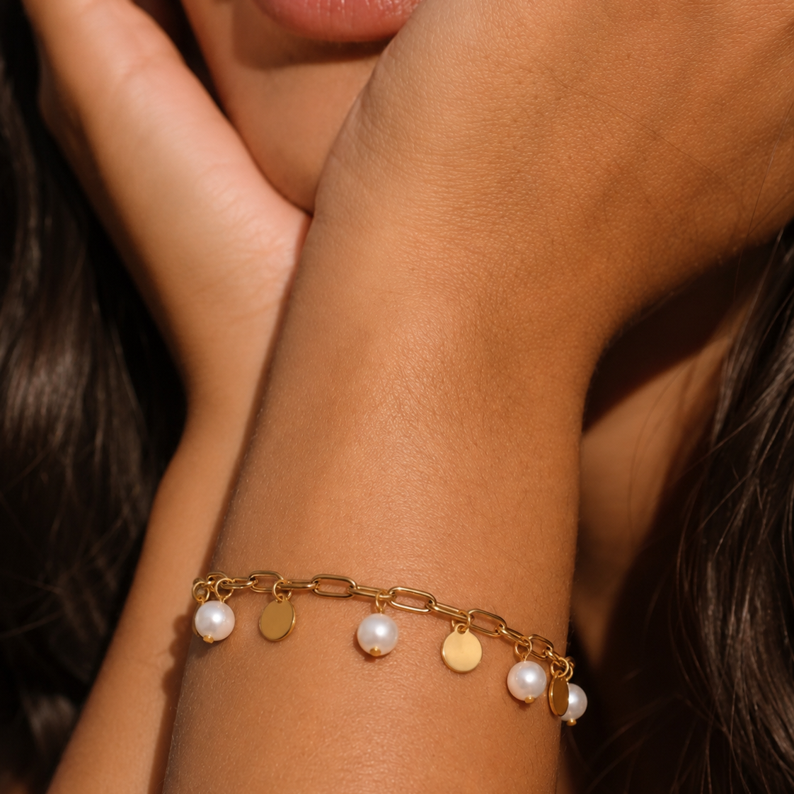 Wide Pearl Charm Bracelet