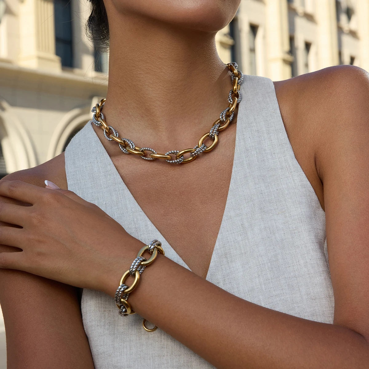 Chunky Link Two Tone Bracelet