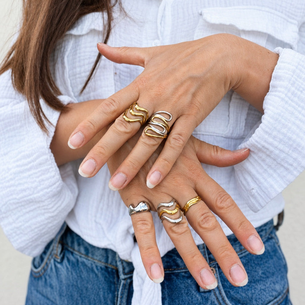 Slim Wave Texture Ring