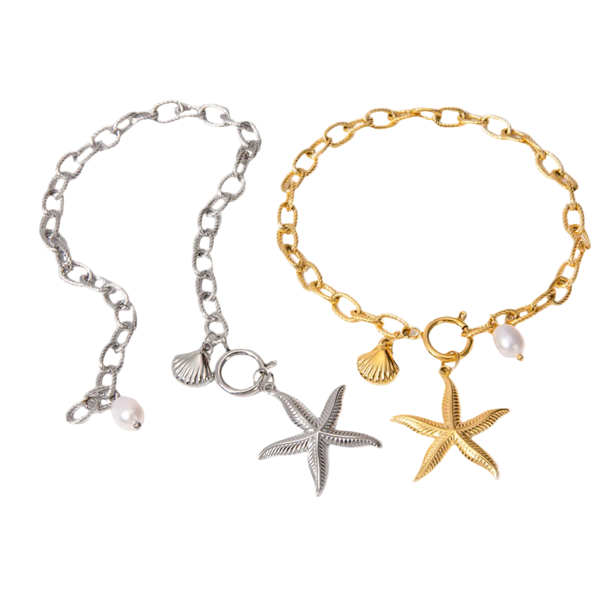seastar charm armband gold edelstahl seestern muschel