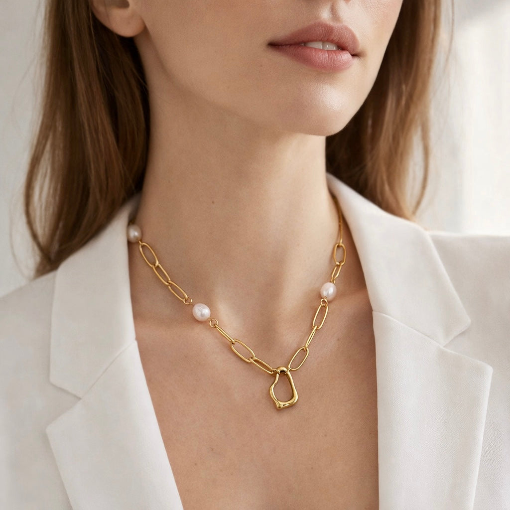 modern chain pearl schmuck detail kettenglieder perle