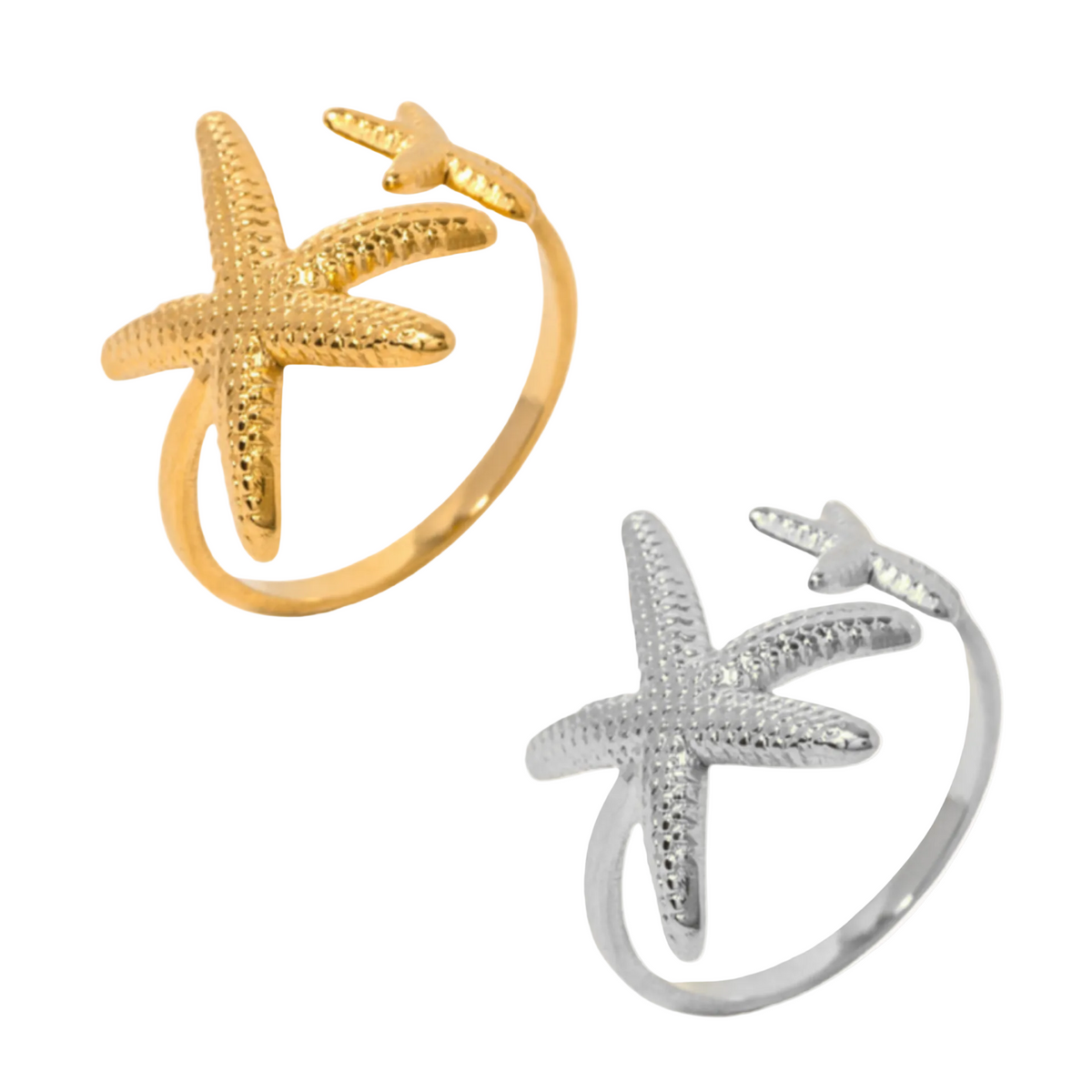 seastar duo ring seestern gold edelstahl vergoldet verstellbar