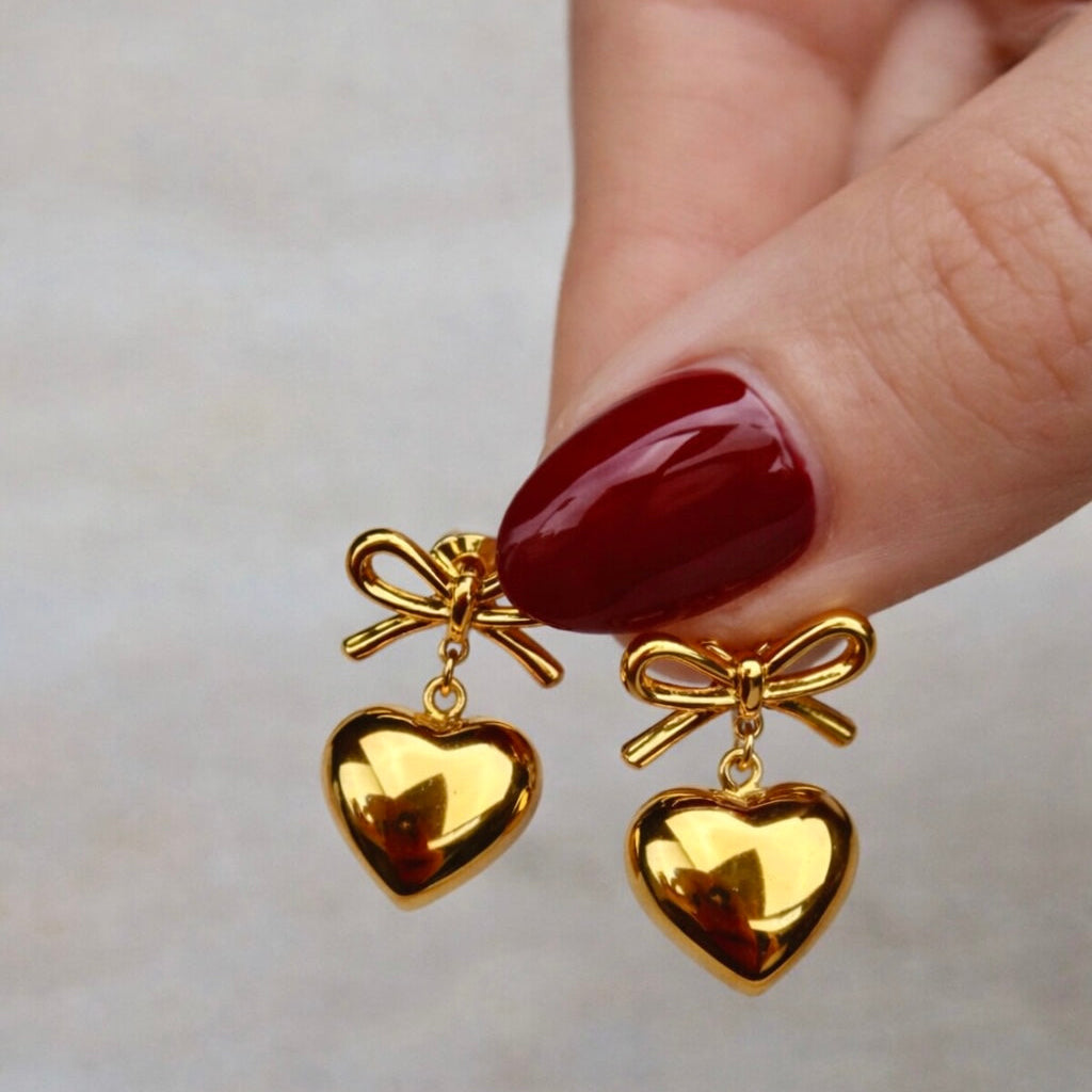 golden bow heart ohrringe statement jewelry