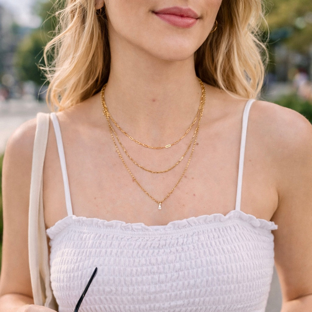 layered glow kette dreifach gold halskette edelstahl