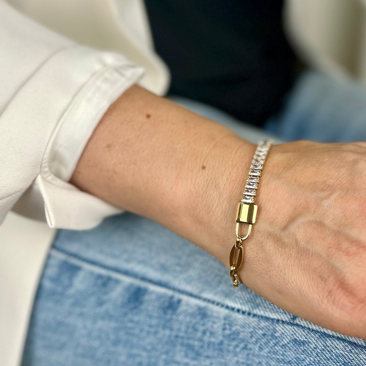 crystal link armband wrist shot gold modern