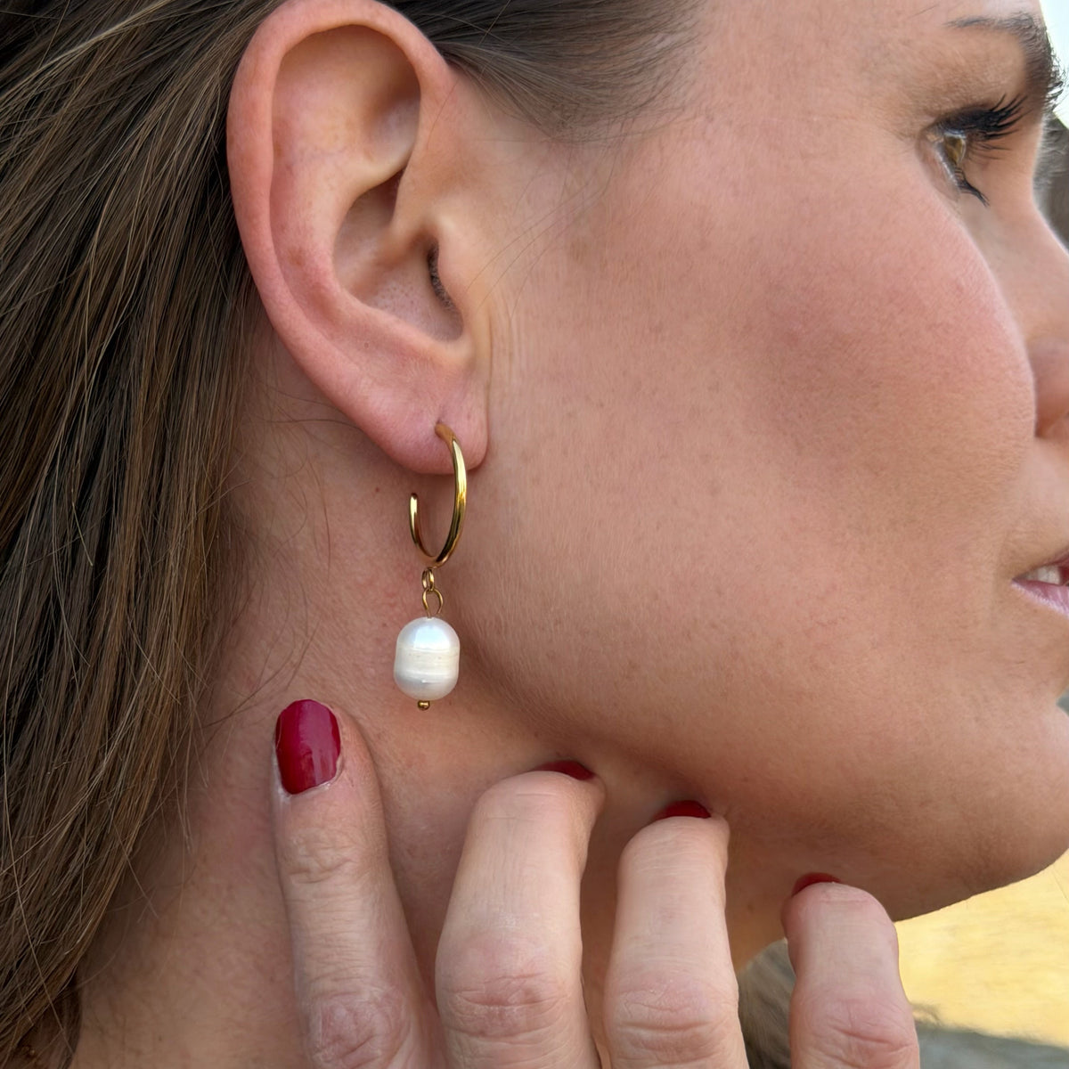 Wide Pearl Hoops