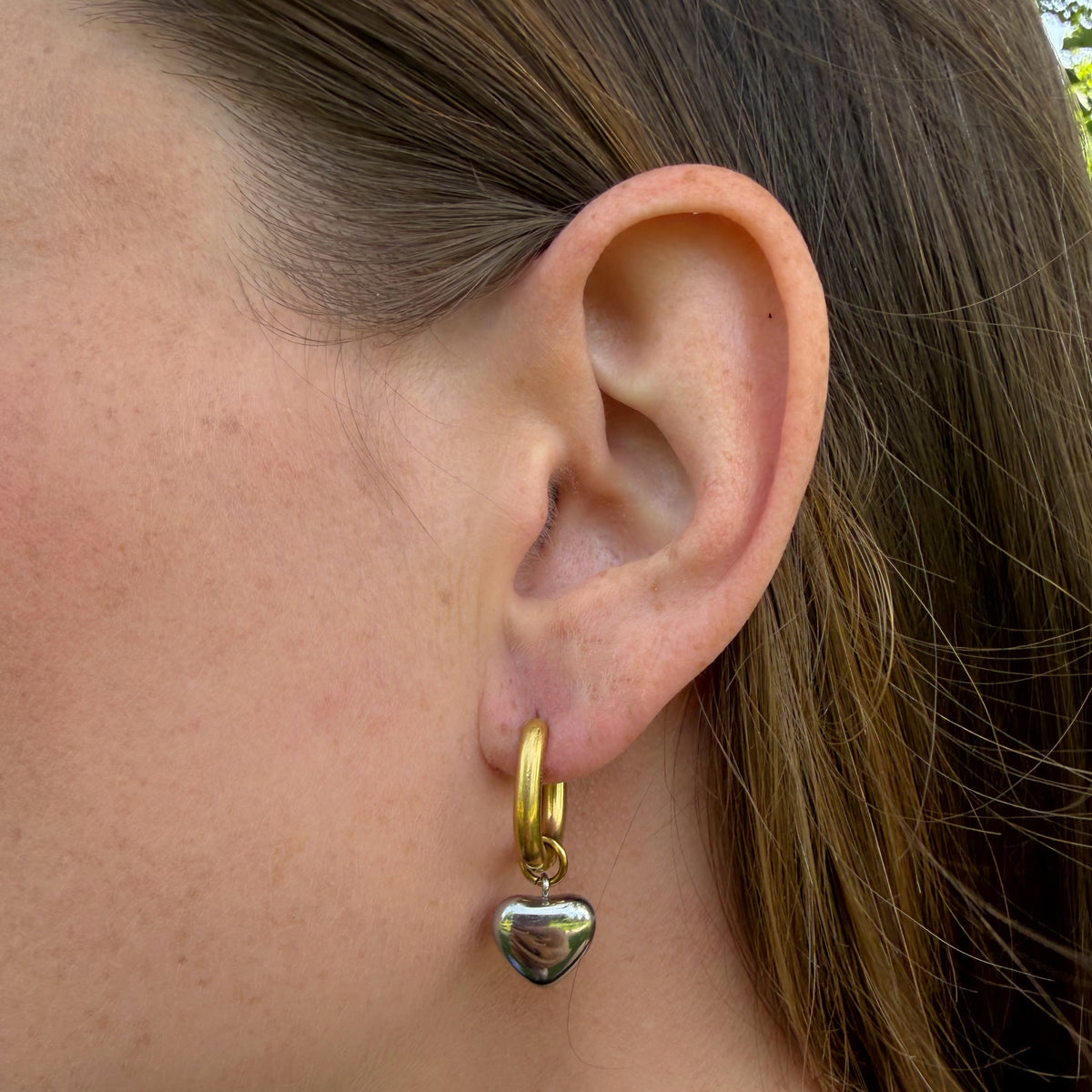 Wide Heart Charm Hoops