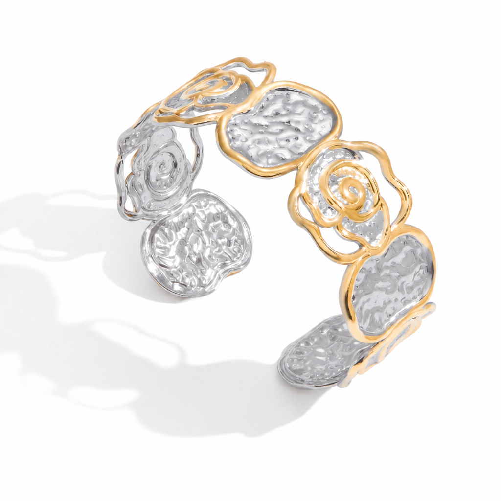 organic bicolor armband gold silber edelstahl wasserfest floral design