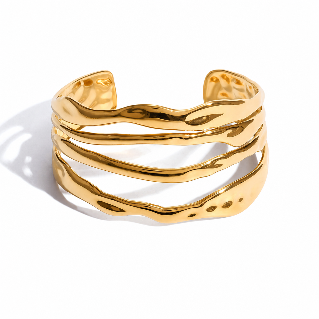 golden curve bracelet gold edelstahl wellenmuster struktur