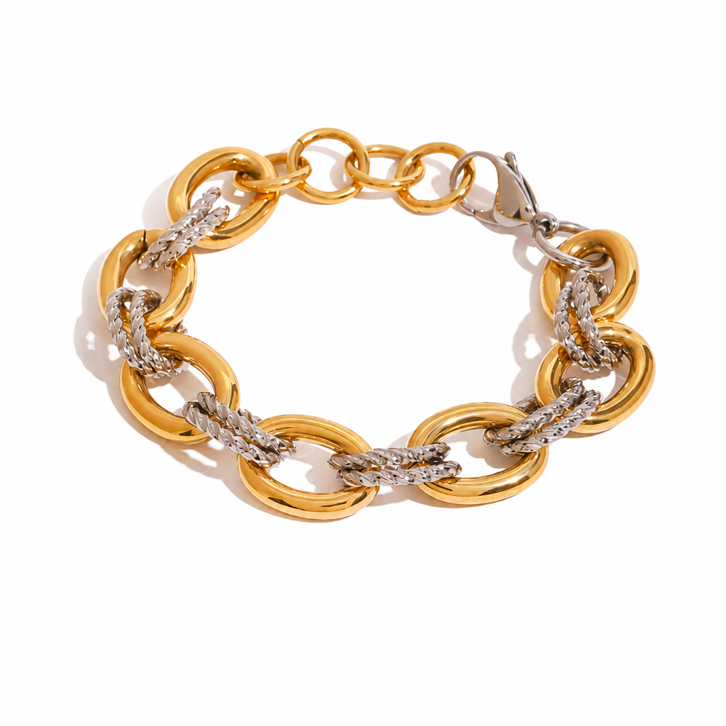 chain link prestige bracelet bicolor gold silber edelstahl luxury
