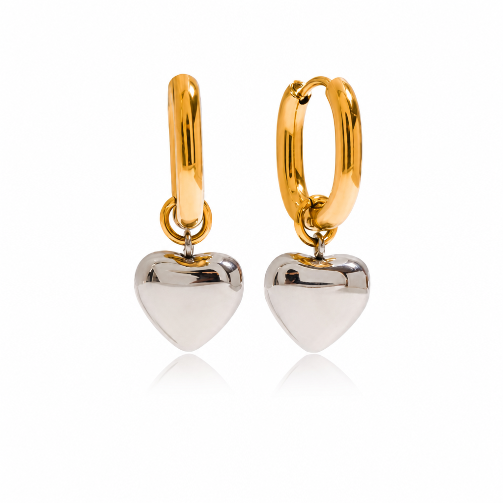 bicolor heart creole gold silver ohrringe edelstahl wasserfest