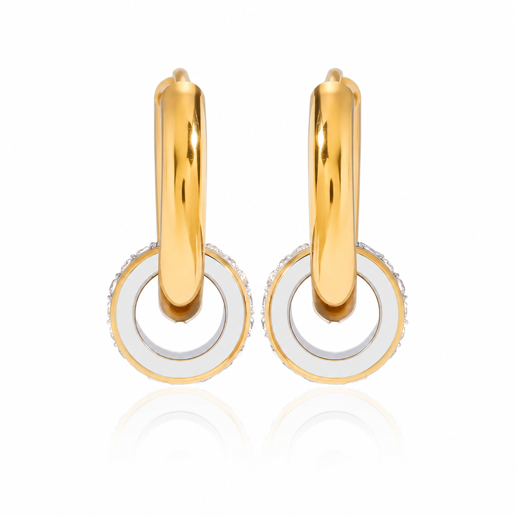 chain link creolen bicolor gold silber edelstahl wasserfest ohrringe