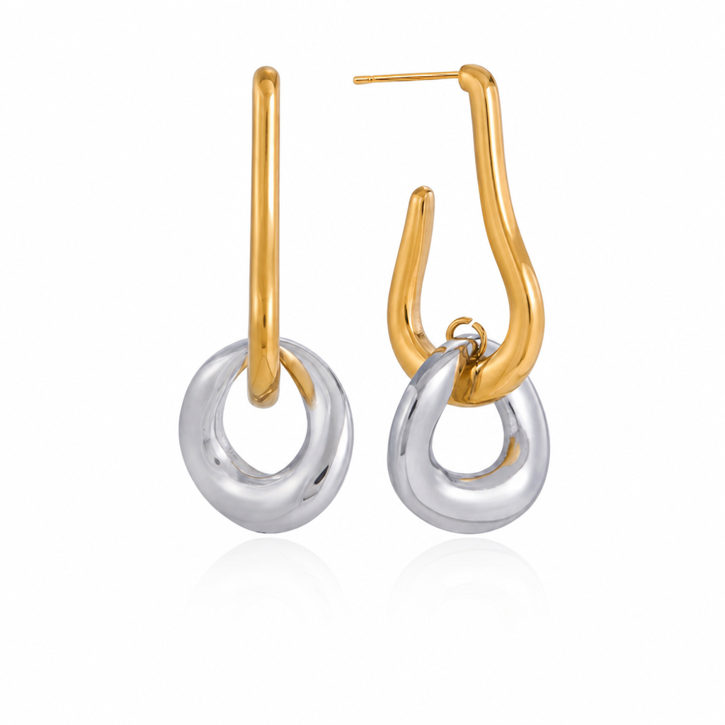bicolor wave creoles gold silber ohrringe edelstahl