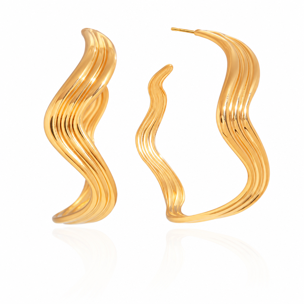 wave sculpted earrings gold edelstahl wasserfest wellenohrringe boho