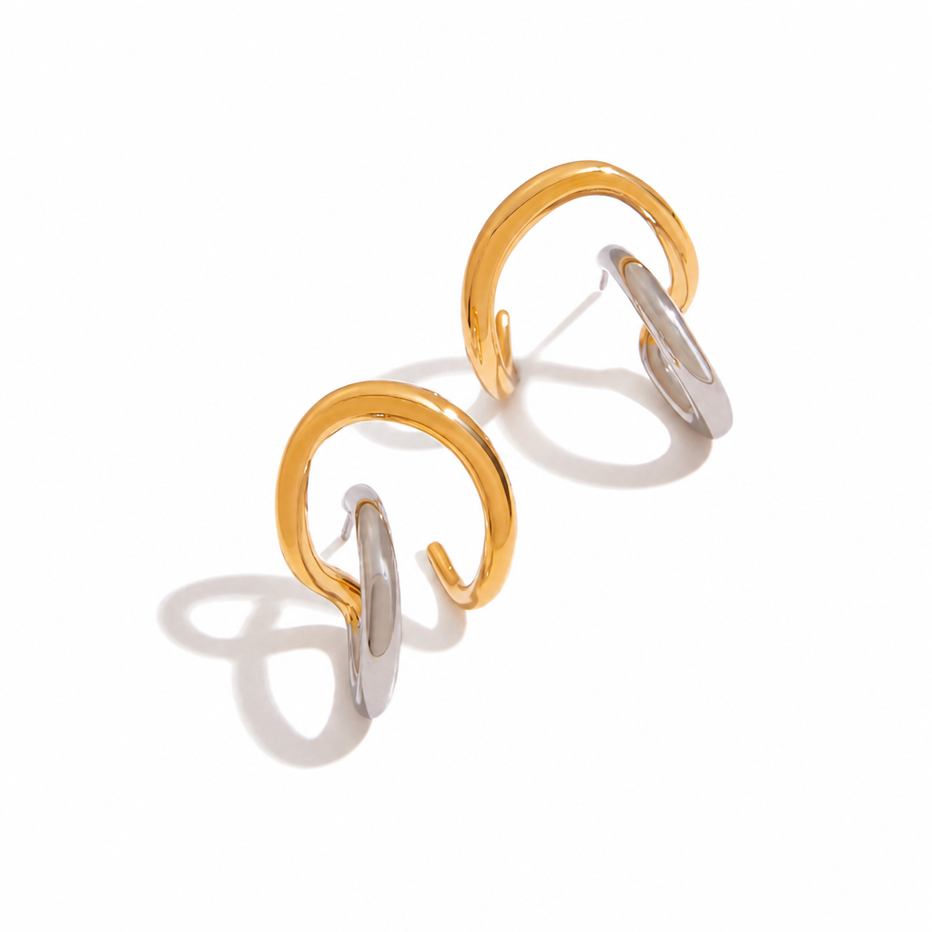 curve hoops creolen bicolor gold silber edelstahl wasserfest