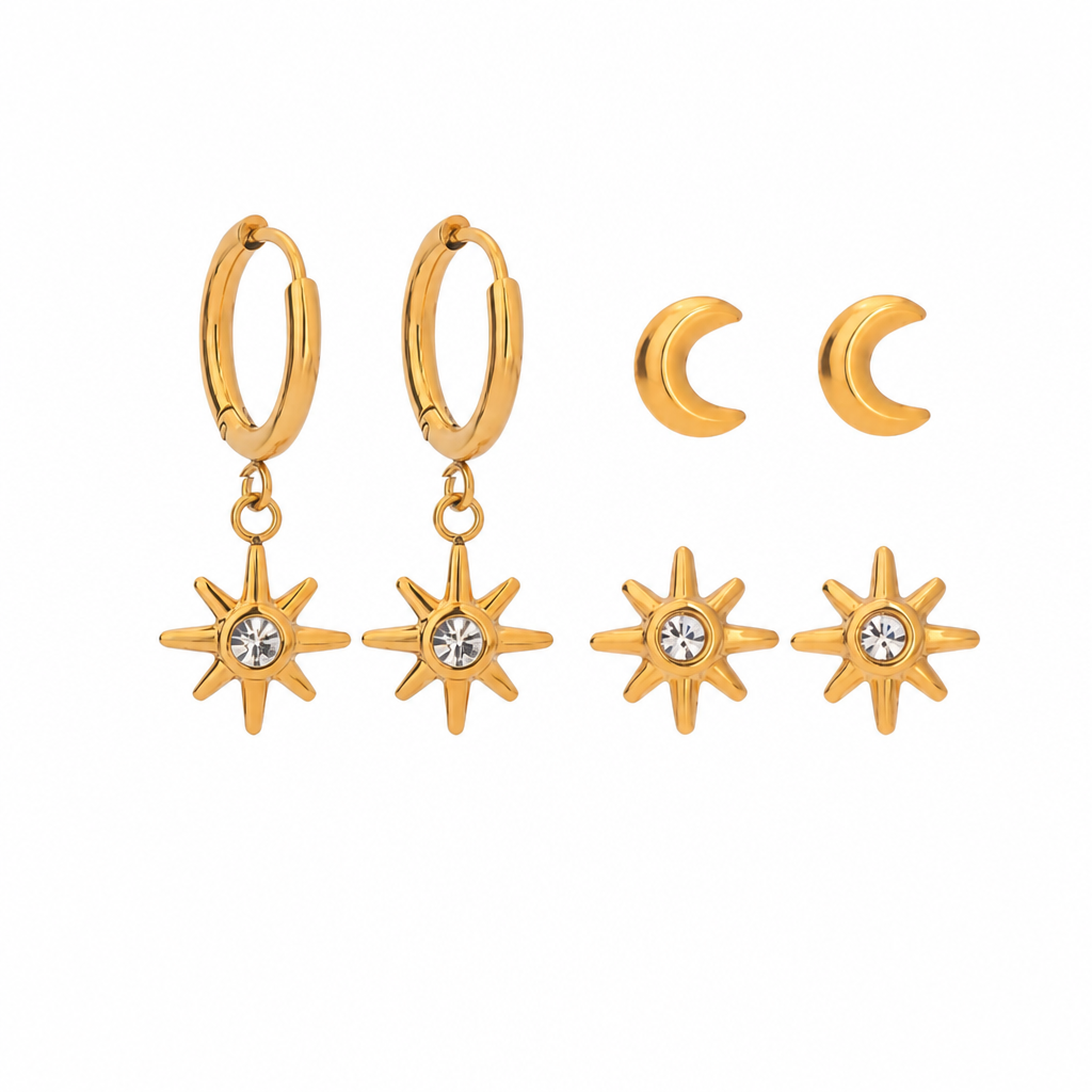star glow earrings gold creolen stern edelstahl wasserfest