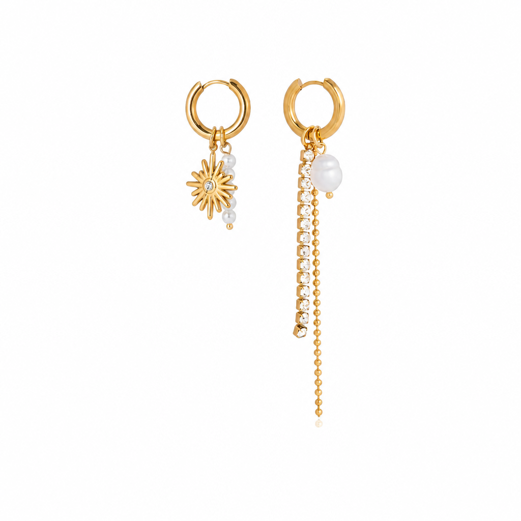 sunshine chain earrings gold edelstahl wasserfest kettenohrringe sonne anhänger