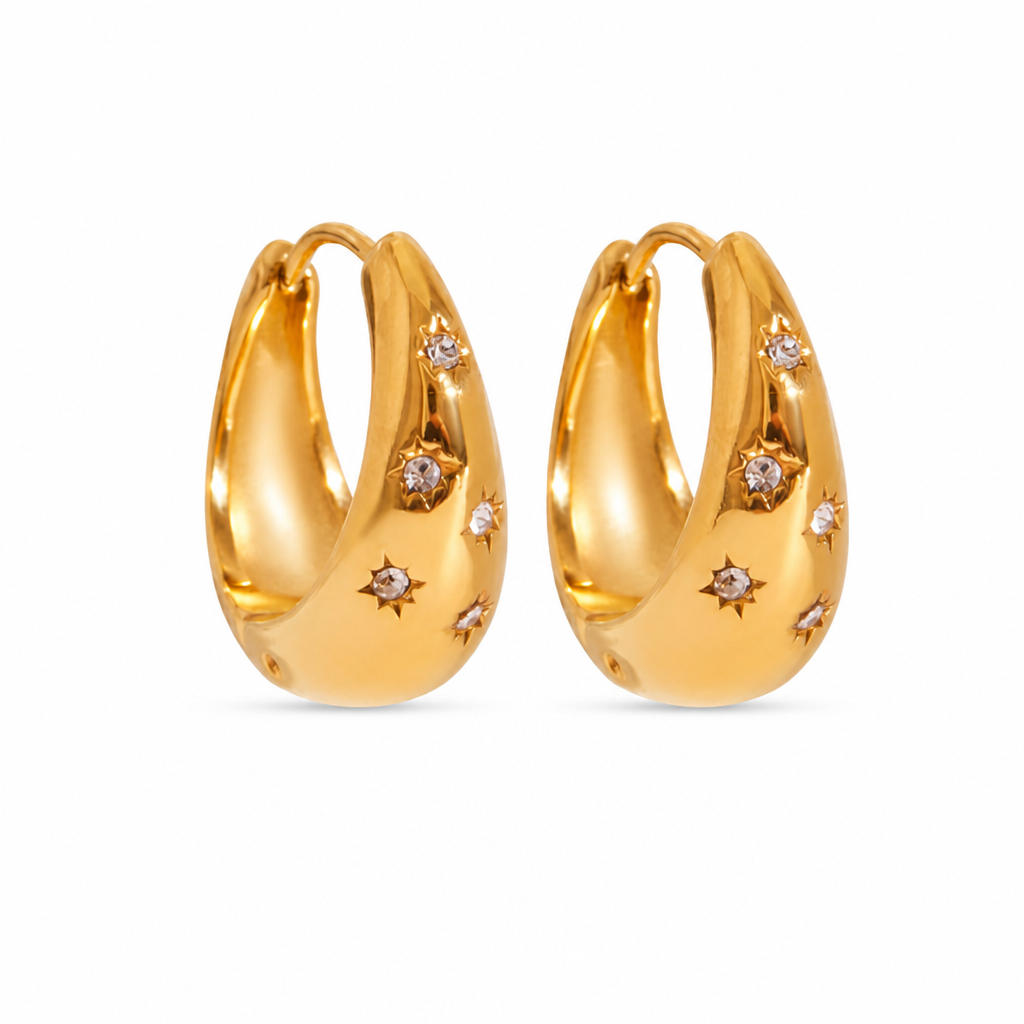 celestial hoop gold creolen edelstahl wasserfest sterne