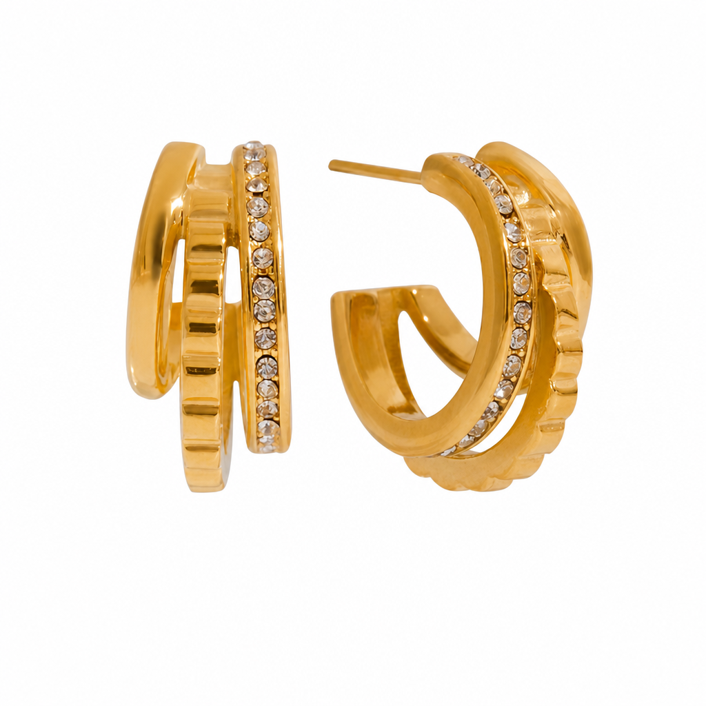 groove triple hoops gold creolen edelstahl wasserfest ohrringe damen