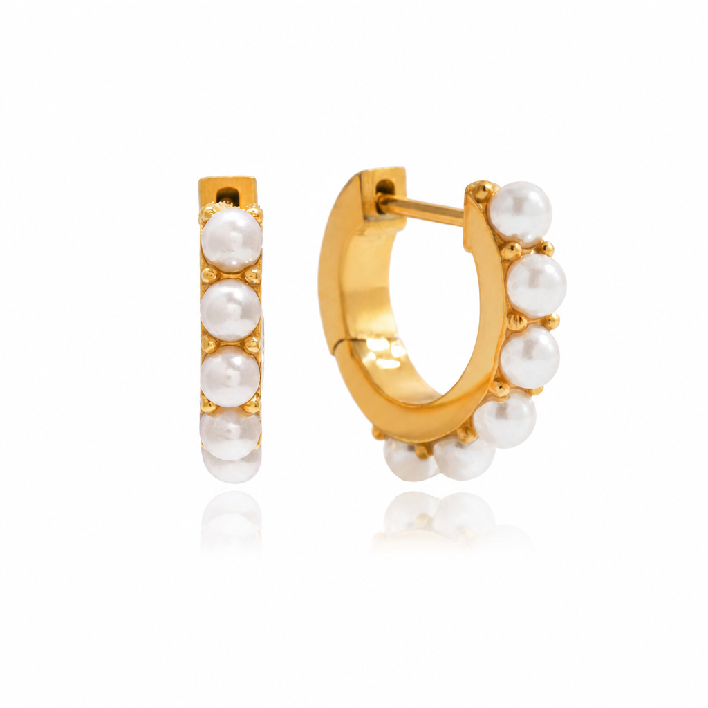 pearl creole earrings gold white pearls edelstahl wasserfest elegant