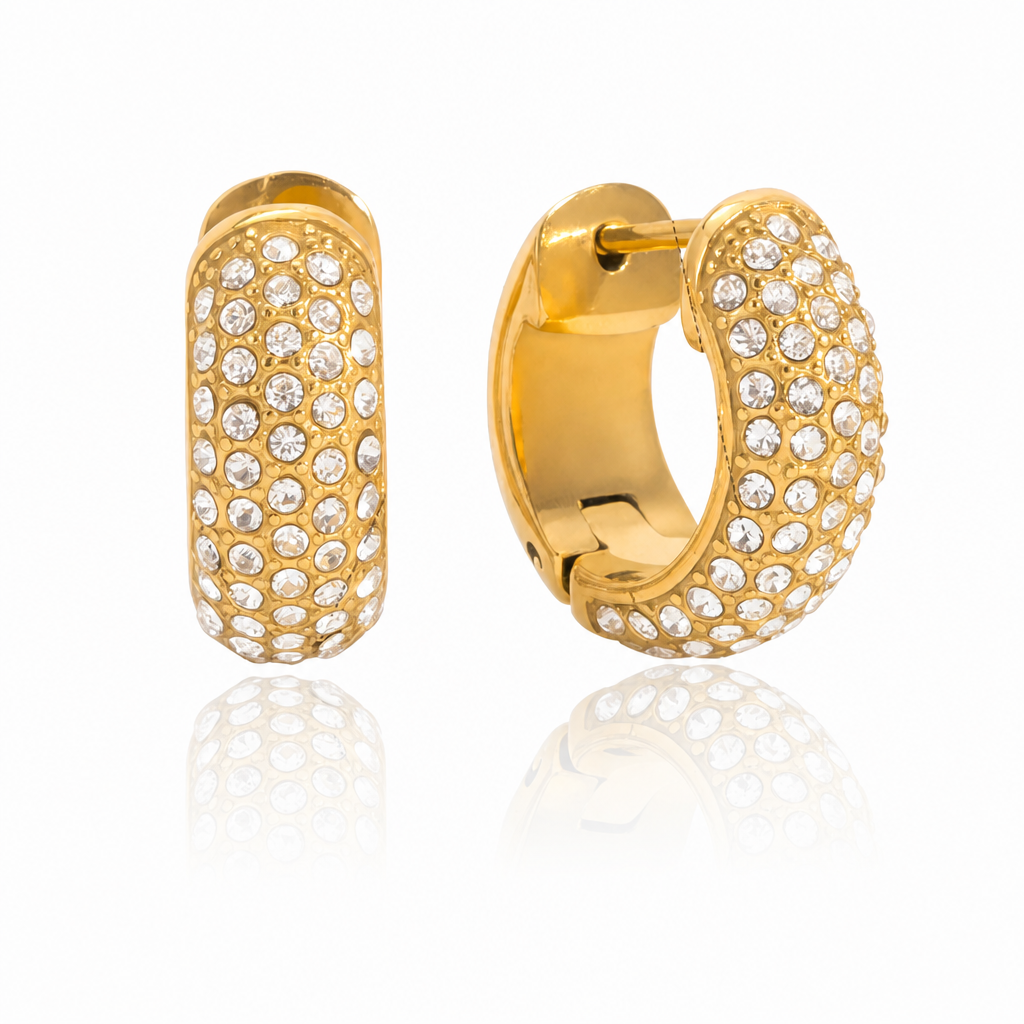 pavé creolen gold edelstahl wasserfest kristalle ohrringe