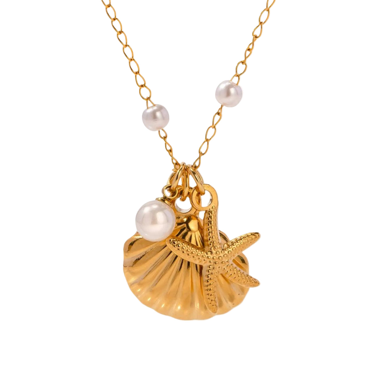 ocean pearl halskette gold edelstahl muschel seestern