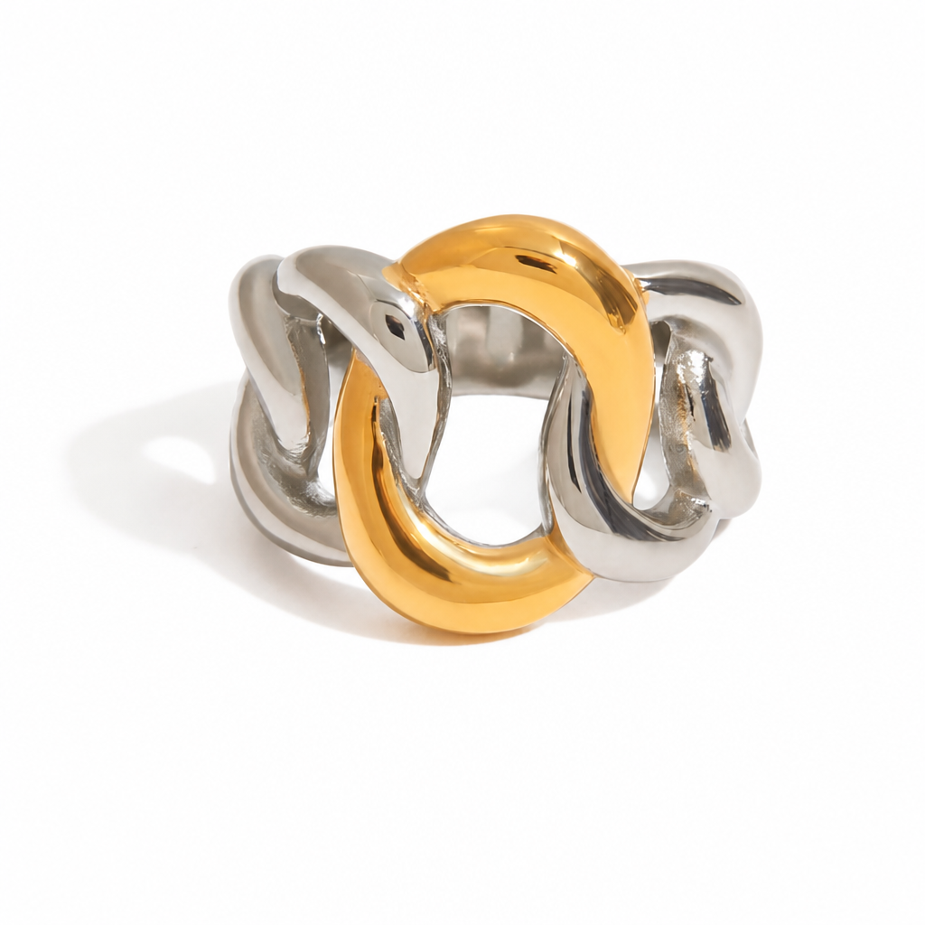 bicolor link ring gold silber edelstahl wasserfest elegant