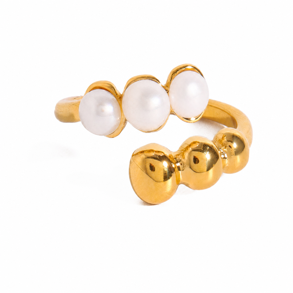 pearl orb ring gold perlmutt edelstahl elegant wasserfest