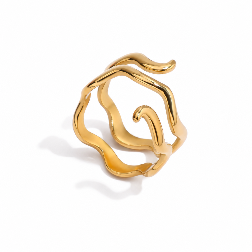 wave motion ring gold edelstahl wasserfest