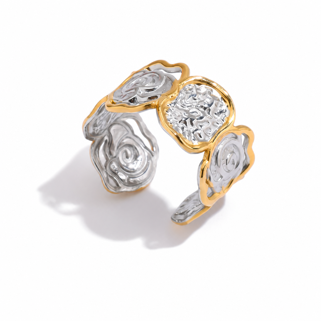 blossom statement ring bicolor gold silber edelstahl