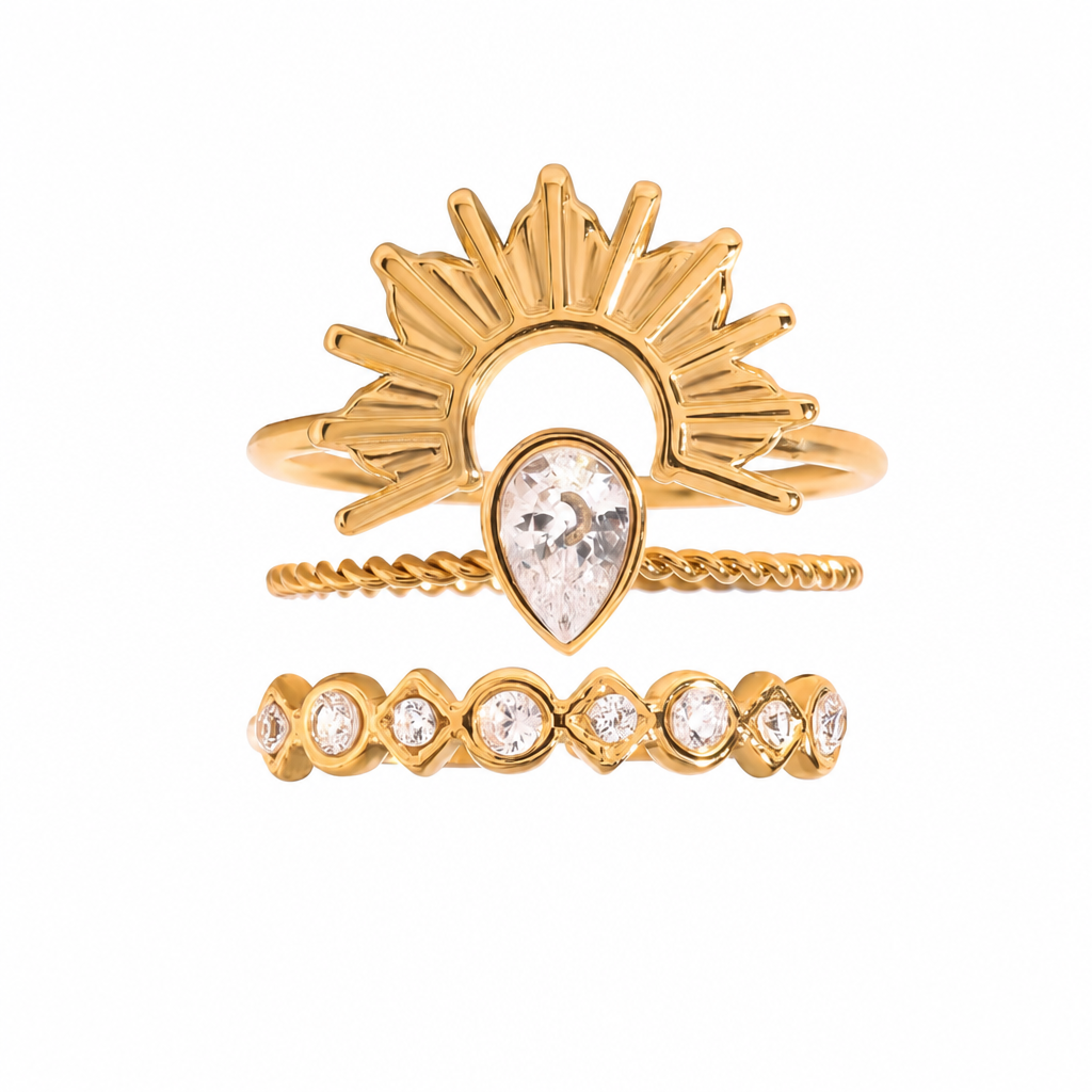 sunburst ring gold edelstahl wasserfest statement