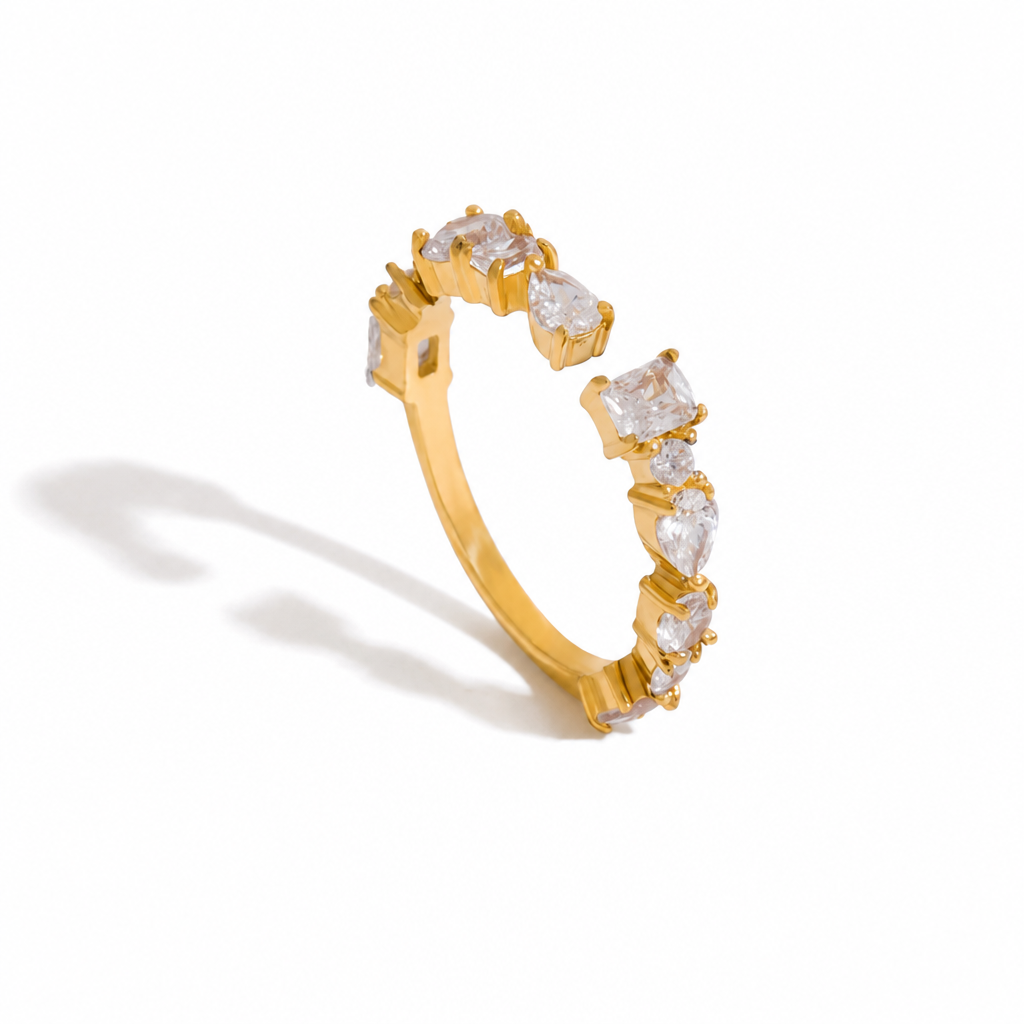 crystal cluster ring gold edelstahl steine wasserfest statement