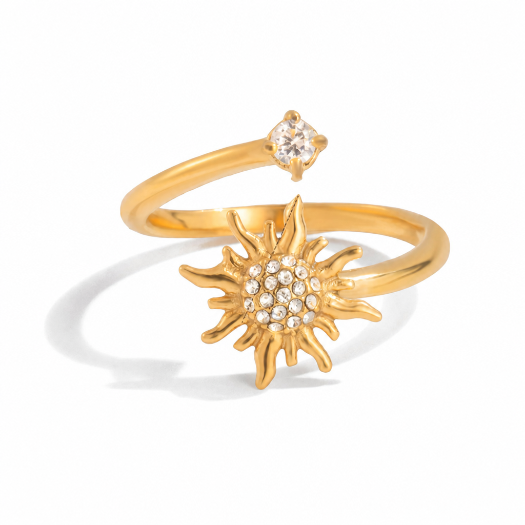 sun shine ring gold sonne design edelstahl wasserfest