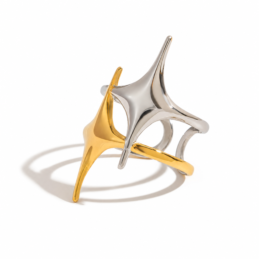bicolor spike ring gold silber edelstahl wasserfest verstellbar statement