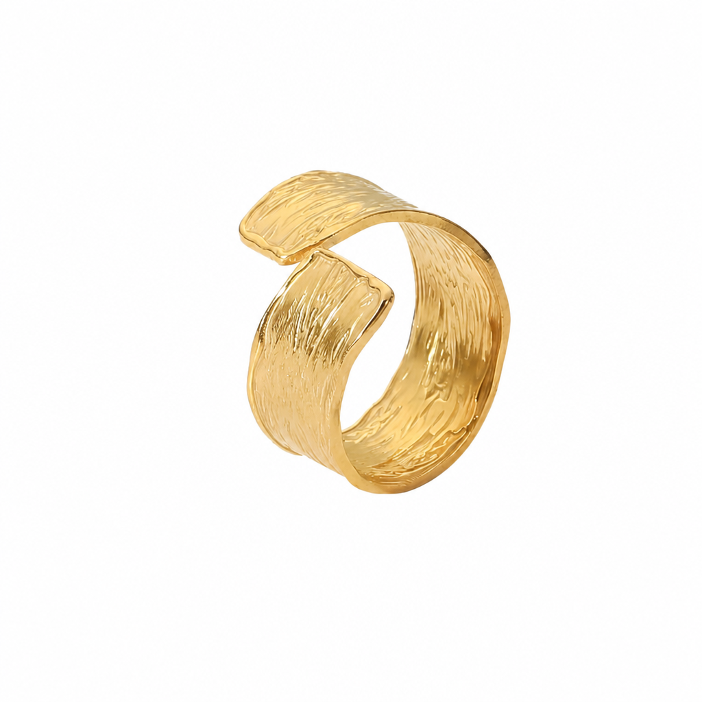 textured wave ring gold edelstahl wasserfest strukturiert verstellbar