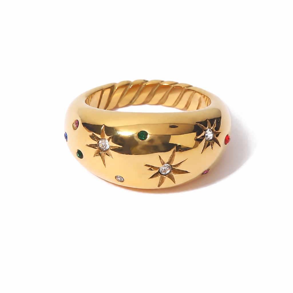 stellar dome ring gold edelstahl sternmuster wasserfest