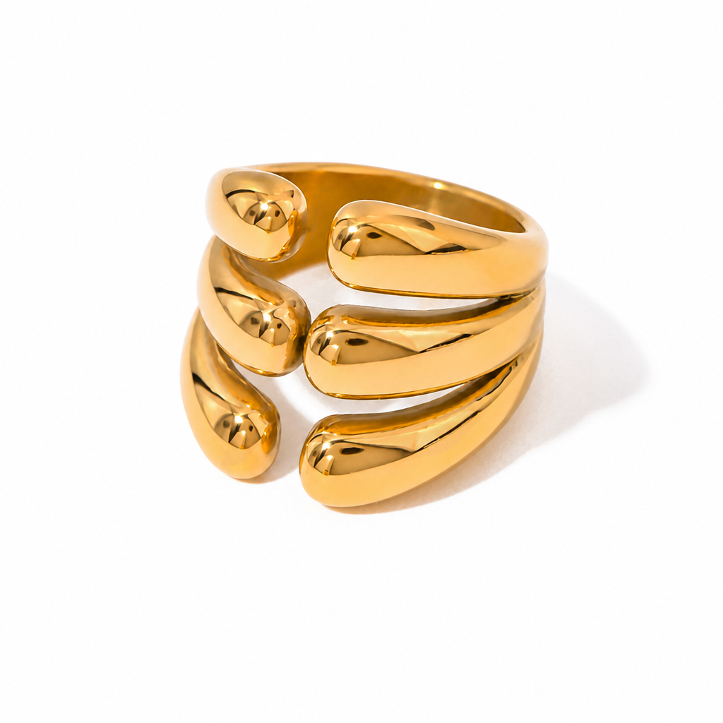dome drops ring gold edelstahl verstellbar statement 3d design