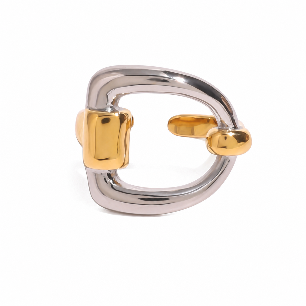 bicolor cube ring gold silber edelstahl wasserfest statement