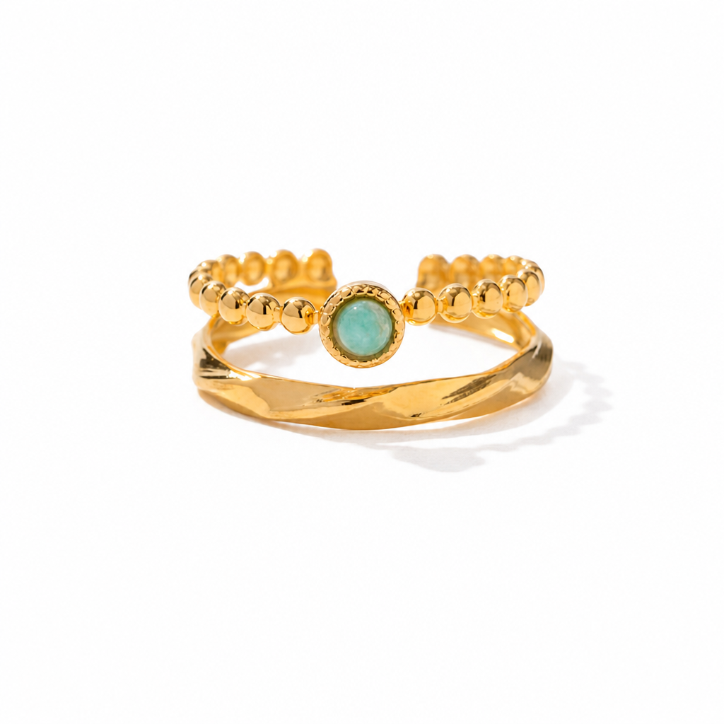 jade stone gold ring grün edelstahl wasserfest minimalist