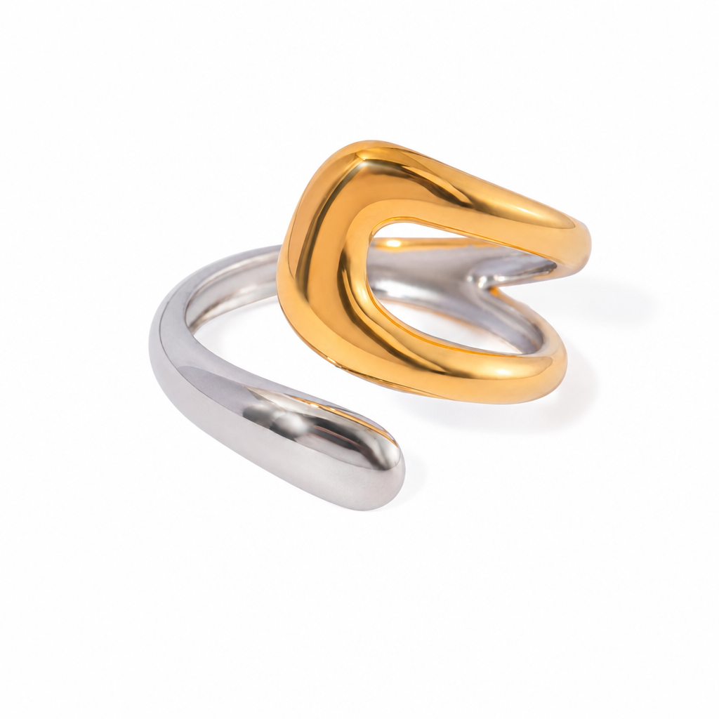 curve fusion ring bicolor gold silber edelstahl verstellbar wasserfest